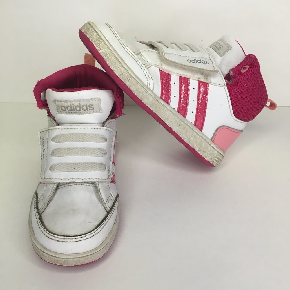 Adidas little girls white and pink high top sneakers in size 8